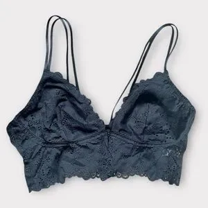 Colsie Floral Eyelet Design Front Hook Corset Closure Bralette In Black Sz Med