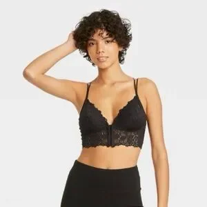 Colsie Floral Eyelet Design Front Hook Corset Closure Bralette in Black sz Med