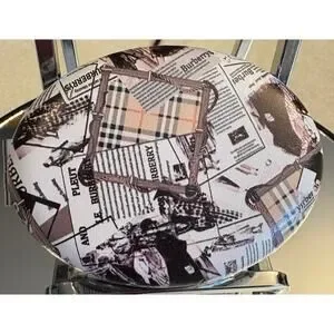 COMPACT MIRROR: Oval-Shaped White Black Beige & Red w/Newspaper Design NWOT