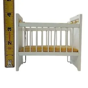 Concord Miniatures Baby Crib Yellow White Vintage 70s Wood Cottage Farmhouse