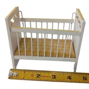 Concord Miniatures Baby Crib Yellow White Vintage 70s Wood Cottage Farmhouse