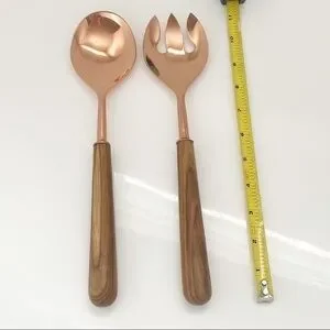 Copper & Wood Handle Salad Serving Utensils