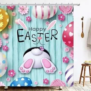 COPY - Easter Funny Bathroom Shower Curtain Happy Rabbit Bunny Waterproof