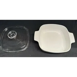 Corning Ware White Square Blue Cornflower 1Qt. Casserole Dish Pyrex Glass Lid