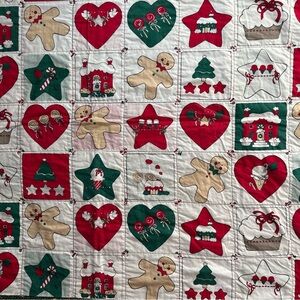 Cottagecore Handmade Christmas Patchwork Quilt – Gingerbread & Holiday Motif