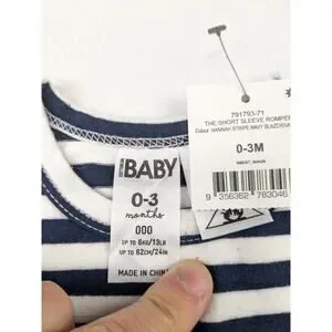 Cotton On Baby Navy & White Stripe Romper - 0-3 Months