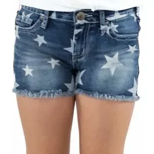 COWGIRL TUFF "Hollywood" Star Print Denim Jean Shorts Frayed Hem Girls Sz11 NWOT