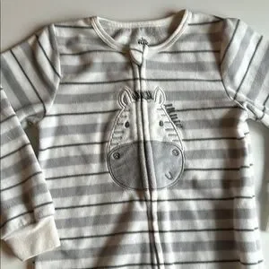 Cozy Striped Gray And White Baby Onesie With Animal Zebra Design