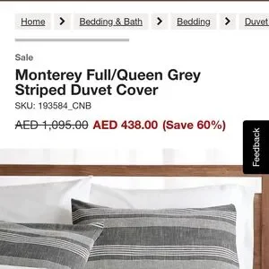 Crate&Barrel Monterey Full/Queen Duvet Cover In Gray White - NWT