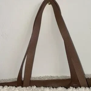 Cream And Brown Plush Tote Bag With Leather Handles