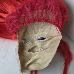 Creepy Clown Mask Halloween Costume Red Hair Blue Eyes