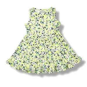 Crewcuts Girls Dress Size 4 Green Floral Cotton Ruffle Hem Sleeveless Casual