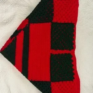 Crochet Red And Green Holiday Square Shape Throw Blanket Handmade