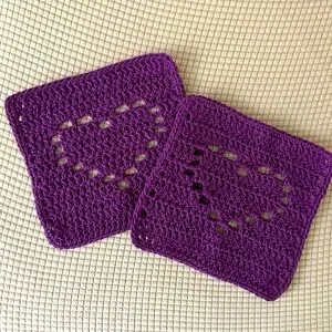 Crochet Washcloths Dishcloths with Hearts Handmade by Seller - 100% Cotton