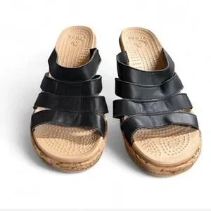 CROCS Black And Tan Wedge Sandals