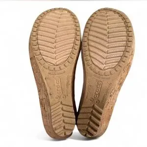 CROCS Black And Tan Wedge Sandals