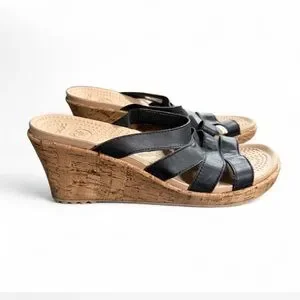 CROCS Black and Tan Wedge Sandals