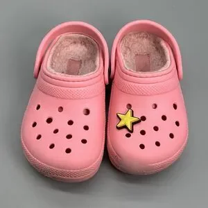 Crocs Classic Faux Fur Lined Pink Comfort Clogs Star Jibbitz Little Kid Girls C9