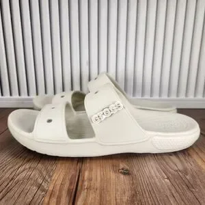 CROCS Classic Slide Sandals Mens Sz 10 Cream White Strap Slip On Comfort 206761