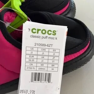 Crocs Kids Classic Puff Moc Pink And Black Shoes