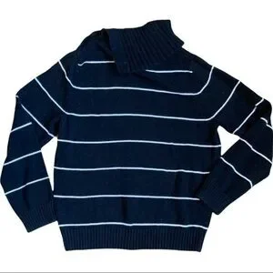Croft&Barrow Size L Sweater Black White With Side Turtle Neck Collar That Button