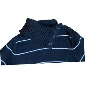 Croft&Barrow Size L Sweater Black White With Side Turtle Neck Collar That Button