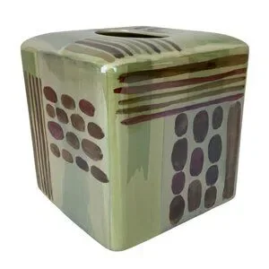Croscill Minérale Ceramic Tissue Box Cover And Soap Dish Set Hand Painted Green