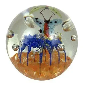 Crystal Clear Art Glass Paperweight Flowers Butterflies Bubbles