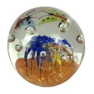 Crystal Clear Art Glass Paperweight Flowers Butterflies Bubbles