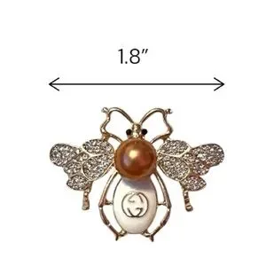 Crystal Gold Pearl Bee GG Brooch
