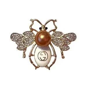 Crystal Gold Pearl Bee GG Brooch