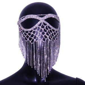 Crystal Tassel Face Mask Halloween Masquerade Mask For Women Jewelry Rhinestone