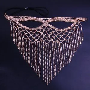 Crystal Tassel Face Mask Halloween Masquerade Mask For Women Jewelry Rhinestone