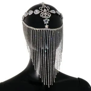 Crystal Tassel Face Mask Rhinestone Masquerade Jewelry For Women Halloween Party