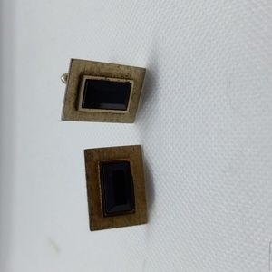 Cufflinks Goldtone Rectangular with faceted Stone