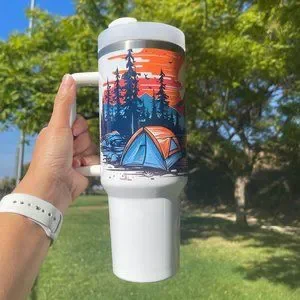 Custom 40 Oz Tumbler Colorful Outdoor Camping Mountain View Double-wall …
