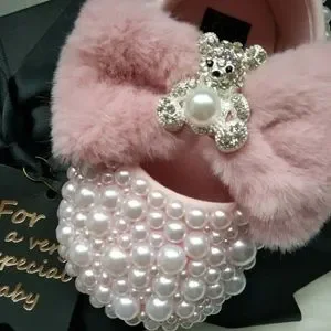 Cute Newborn Baby Girl Rhinestone Pearl Bear Shoes & Headband