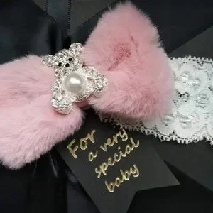 Cute Newborn Baby Girl Rhinestone Pearl Bear Shoes & Headband
