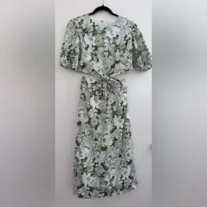 Cutout Dress By J Crew Liberty® Linear Floral Fabric Green White Organic Cotton