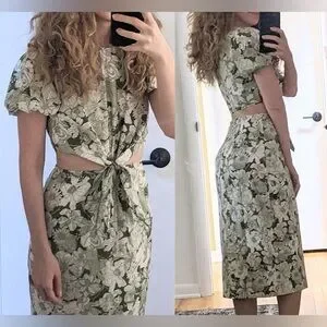 Cutout Dress By J Crew Liberty® Linear Floral Fabric Green White Organic Cotton