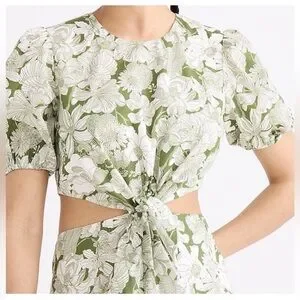 Cutout Dress By J Crew Liberty® Linear Floral Fabric Green White Organic Cotton