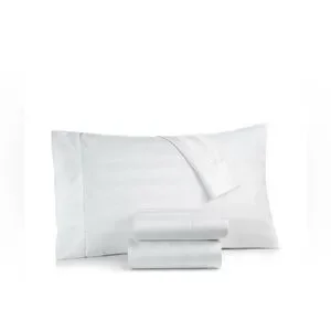 D&D Darsee & David's TWIN White Damask Striped Sheets Set 100 % Cotton 400 Count