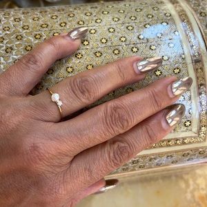 Dainty 14K Yellow Gold Pearl Promise Ring