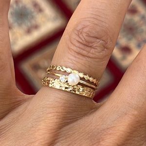 Dainty 14K Yellow Gold Pearl Promise Ring