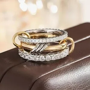 Dainty Stacked Gold And Silver Interlocking Ring 18k Gold Luxury Look Designer …