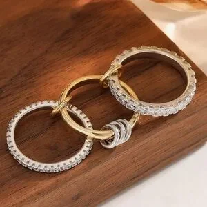 Dainty Stacked Gold And Silver Interlocking Ring 18k Gold Luxury Look Designer …