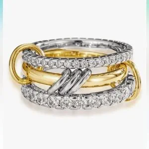 Dainty Stacked Gold and Silver Interlocking Ring 18k gold luxury look designer …