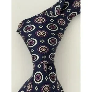 Daniel CREMIEUX 100% Silk Tie Blue Purple White Floral Geometric USA Made EUC