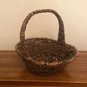 Dark Brown Woven Handled Oval Rustic Open Basket