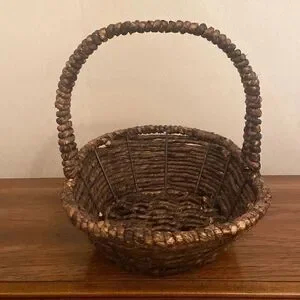 Dark Brown Woven Handled Oval Rustic Open Basket
